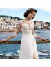 Ivory Lace Chiffon Slit Boho Beach Wedding Dress